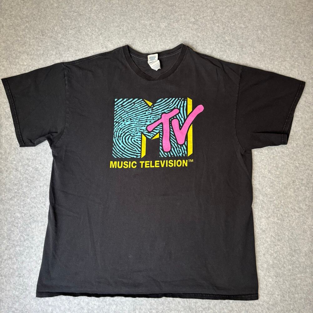 Vintage Y2K MTV Official Black Graphic Logo T-Shirt - Size XL